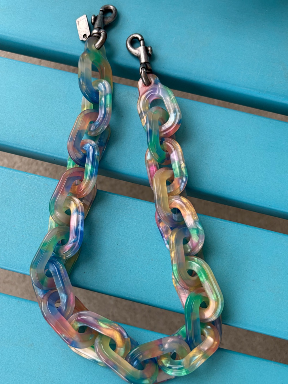 Coach rare resin chain strap multi color blue charm pastel hard to find NWOT - Picture 5 of 8